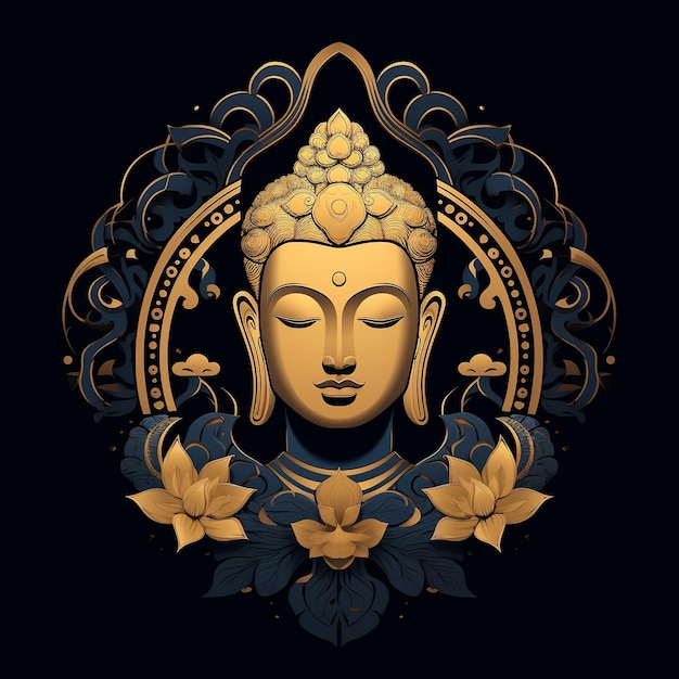 Illustration eines wunderschönen goldenen Buddha auf schwarzem Hintergrund