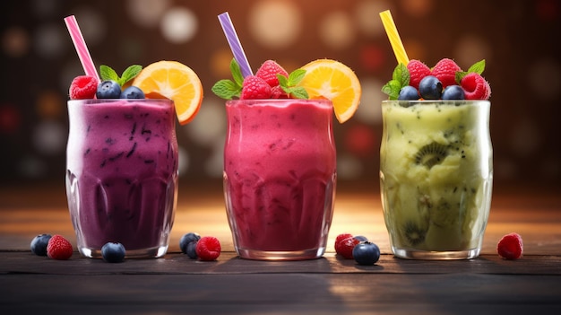 Illustration erfrischender und lebendiger Smoothies mit Blaubeeren, Himbeeren und mehr