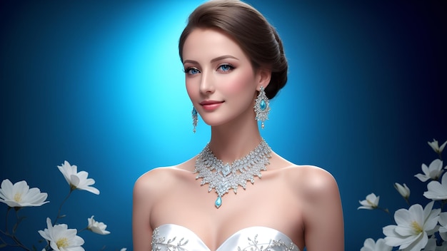 Illustration Frau in weißem luxuriösen Kleid Bilder mit künstlicher Intelligenz generiert