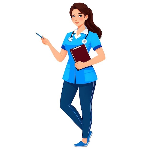 Illustration Frau Meer blaue Farbe Uniform Krankenschwester Bilder mit ai generiert