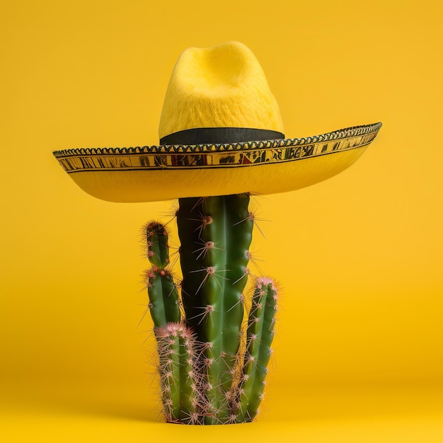 Illustration für den Cinco De Mayo-Kaktus mit mexikanischem Sombrero-Hut. Generative KI