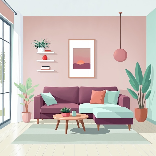 Illustration für ein modernes, gemütliches Wohnzimmer
