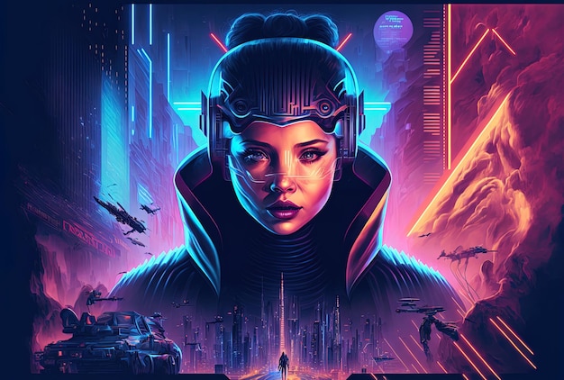 Illustration für ein retro-futuristisches Cyberpunk-Poster