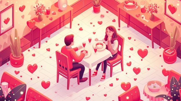 Foto illustration für ein romantisches abendessen am valentinstag