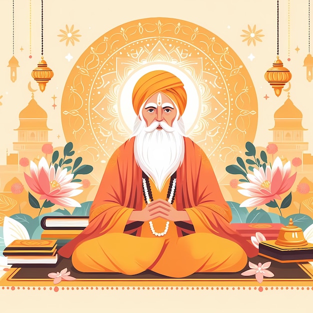 Illustration für Guru Purnima im flachen Stil