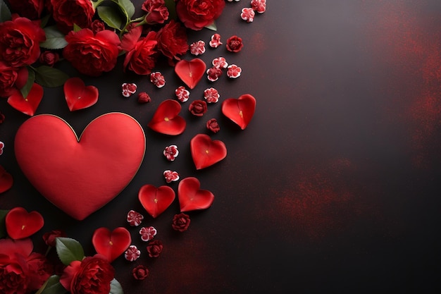 Illustration für Hintergrund von Herzen mit Ornament von Locken in roten Farben