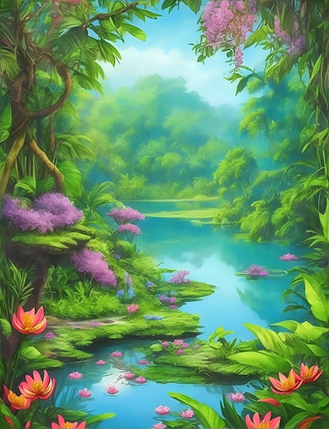Illustration für Kinder 039s Fantasiebuch See im Wald