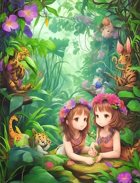 Illustration für Kinder 039s Fantasy-Buch Freunde im Wald