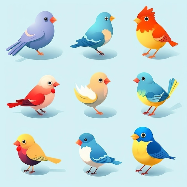 Illustration für niedliche flache Vogelsymbole setzen Aufkleber isometrisch