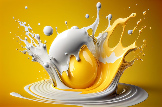 Illustration gelbe und weiße Spritzer dicker Farbe auf einem Hintergrund aus gelblicher generativer ai
