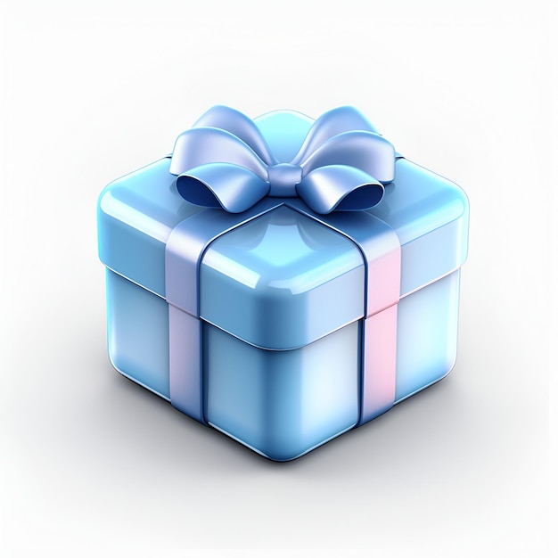 Illustration Generative KI Ein Geschenk-Symbol blau einfaches Symbol Frontansicht frostiertes Glas Textur