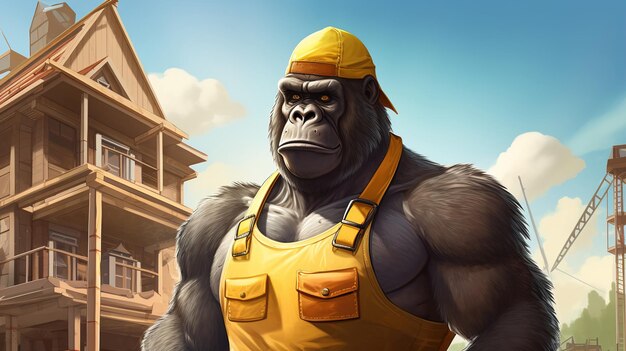 Illustration Gorilla in Form eines Baumeisters und einer Mütze