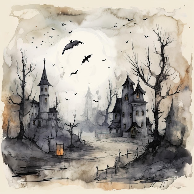 Illustration gruselige Halloween-Karte, hochwertiges, von der KI generiertes Bild