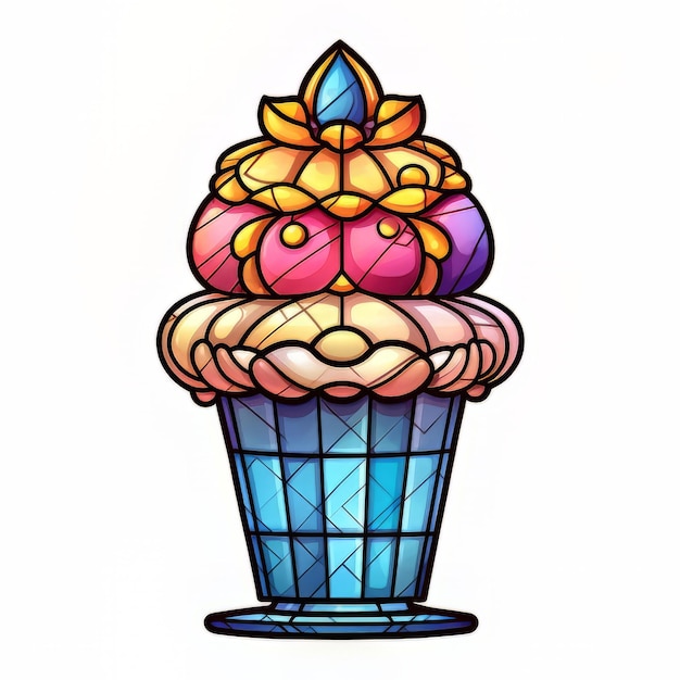 Foto illustration im buntglasstil mit einem cupcake