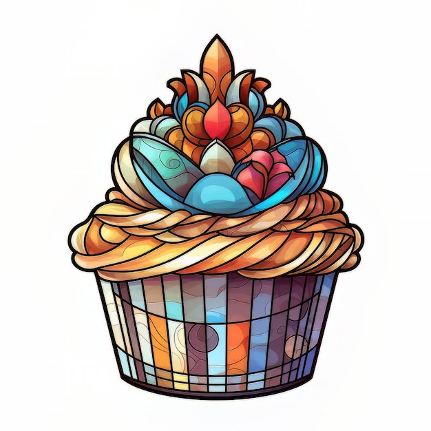 Illustration im Buntglasstil mit einem Cupcake