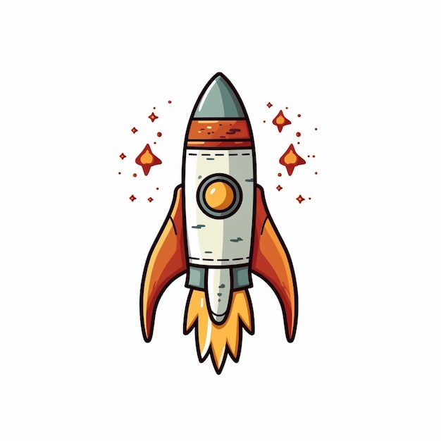 Illustration im Cartoon-Stil eines Raketenschiffs mit einer generativen KI mit rotem und weißem Schwanz