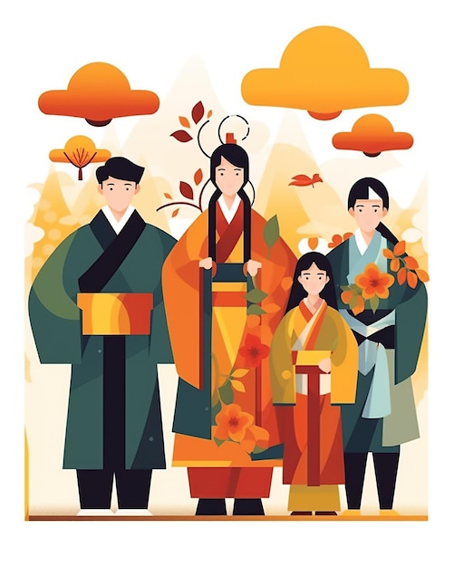 Illustration im flachen Stil des Chuseok-Festivals Generative KI