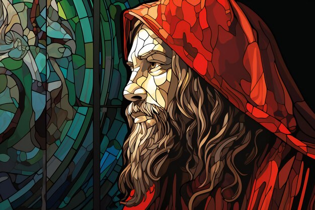 Illustration im Glasmalerei-Stil mit dem Bild von Jesus Christus