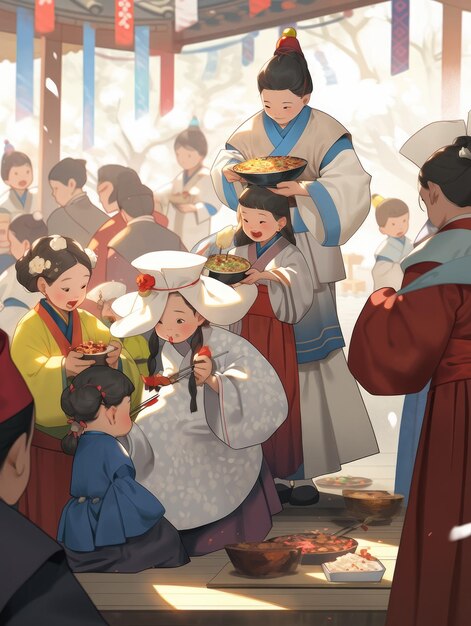 Illustration koreanisches Neujahr in Blau