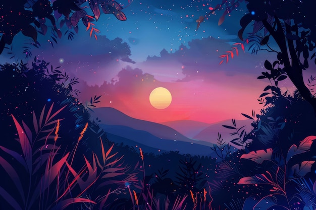 Illustration Landschafts-Hintergrund-Vektor-Anime