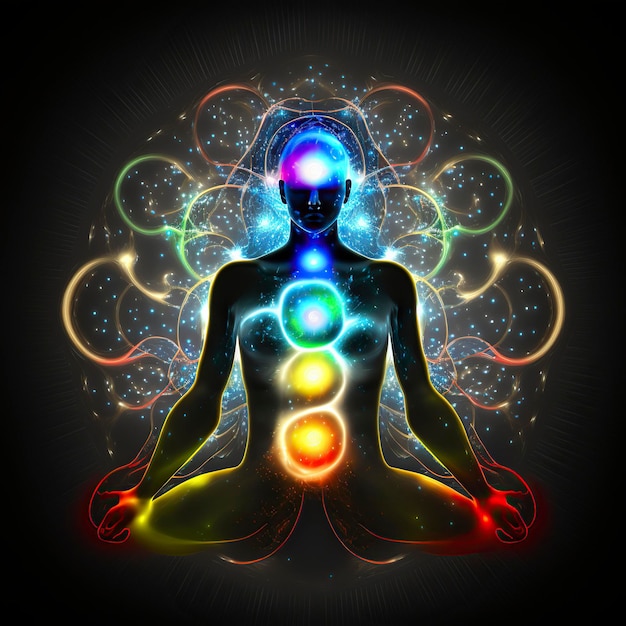 Foto illustration menschliche energie chakra geist körper und seele meditation generative ai