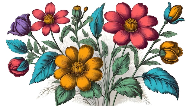 Illustration mit bunten Blumen