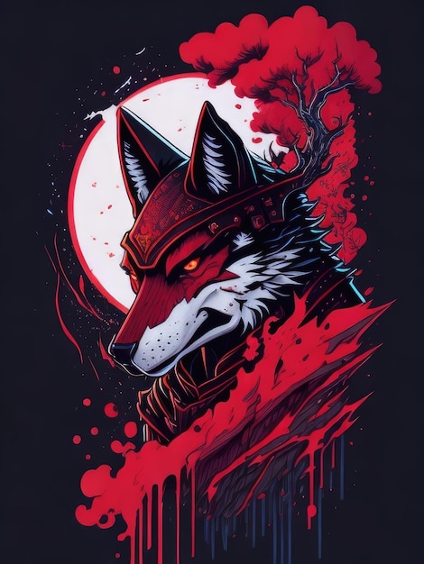 Illustration mit dem Gesicht eines bösen Ninja-Wolfs