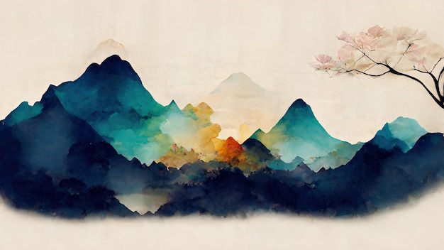 Illustration mit einem Aquarellpinsel Minimalistischer Berg 3D-Rendering Rasterdarstellung