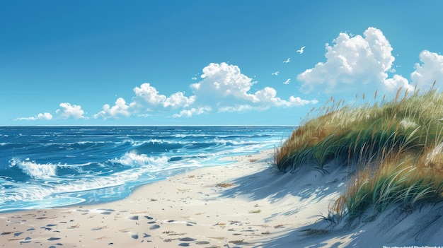 Illustration mit einer lebendigen Wandpapier-Szene an der Küste