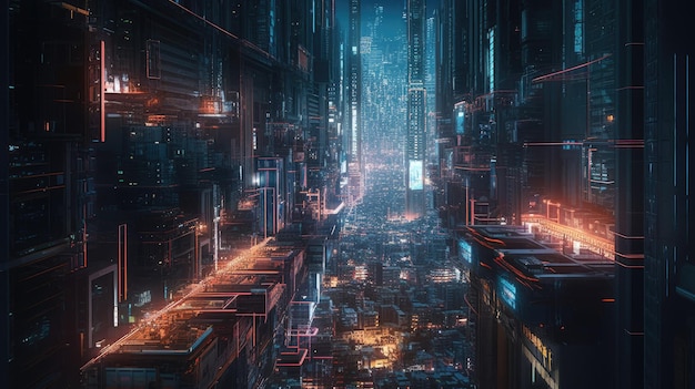 Illustration mit Stadtansicht und Neoneffekt mit bunten Neoneffektlichtern