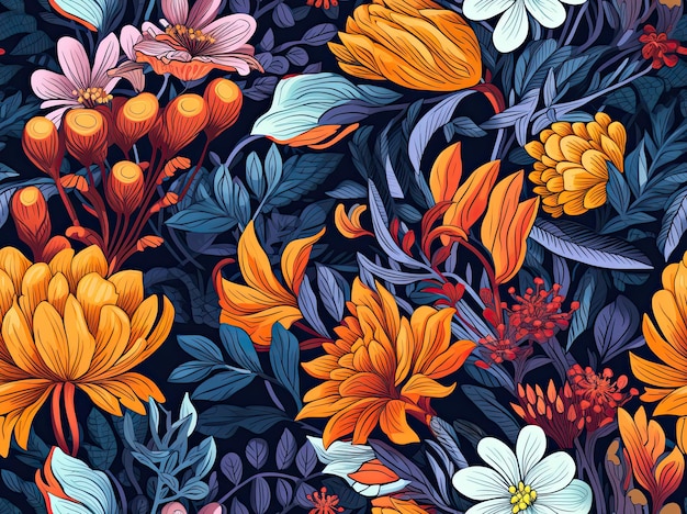 Illustration Nahtloser Batik-Garten Blumenmuster Tapetenhintergrund