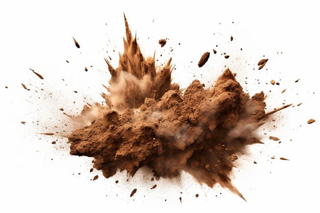 Foto illustration of dry soil explosion on white background generative ai