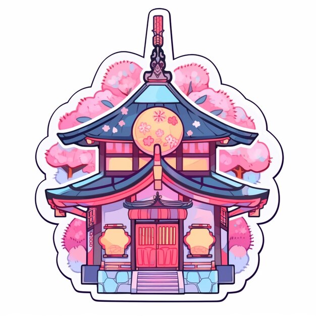 Foto illustration of a japanese pagoda with a clock on top generative ai