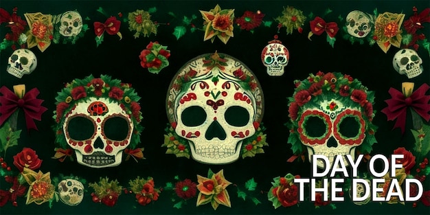 Illustration Opfergabe von Toten in Mexiko-Kamin und Geschenkbox am Heiligabend mexikanischer Hintergrund