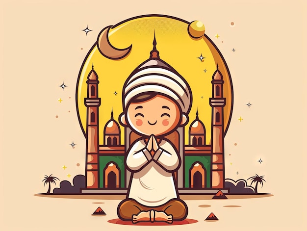 Illustration Ramadan ein muslimischer Mann betet vor der Moschee