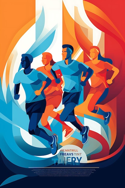 Foto illustration relay-marathon-rennen teamarbeit und ausdauer lebendige farbe p flach 2d sportkunstposter