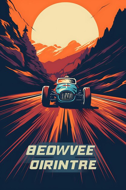 Foto illustration rennwagen fahrgeschwindigkeit und adrenalin fett und lebendig farbflach 2d sport art poster