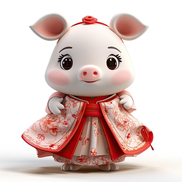 Illustration Schwein im Hanbok mit Lotus