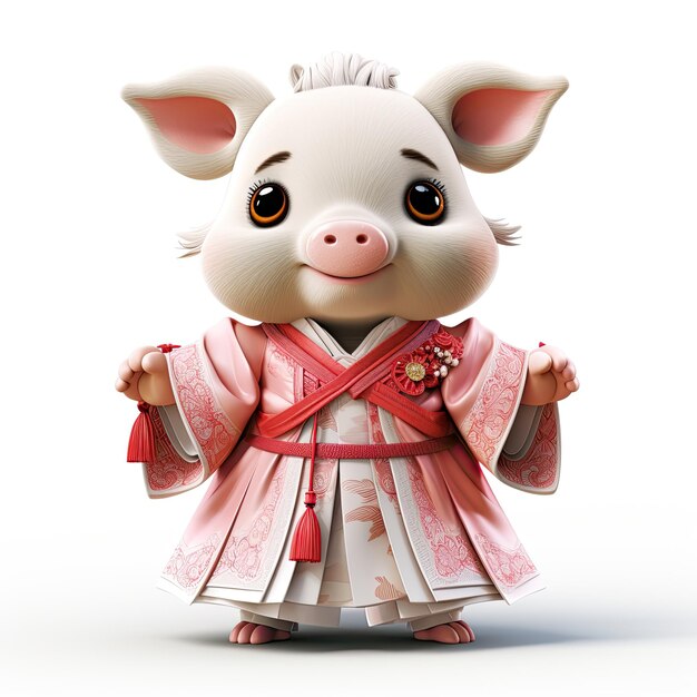 Illustration Schwein im Hanbok mit Reiskuchen