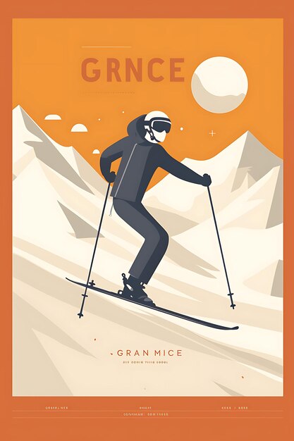 Foto illustration ski-grace und -kontrolle warme und erdige farbschema minima flat 2d sport art poster