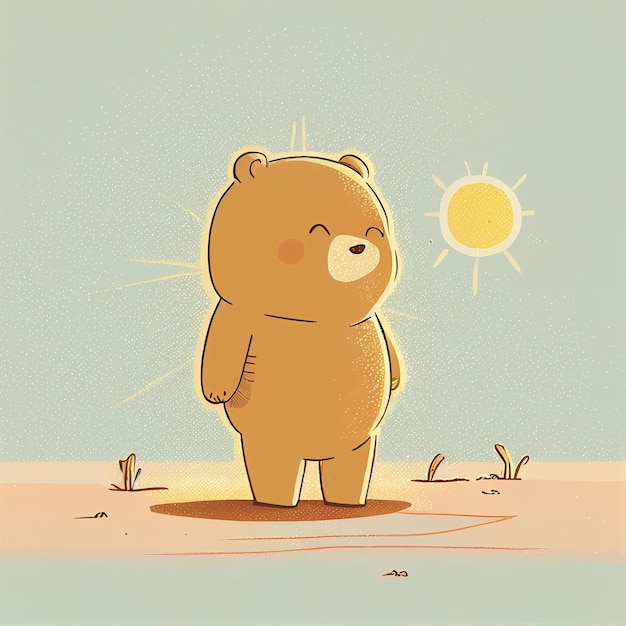 Illustration süßer Teddybär sonnt sich an sonnigen Tagen am Strand Erstellt mit generativer KI-Technologie