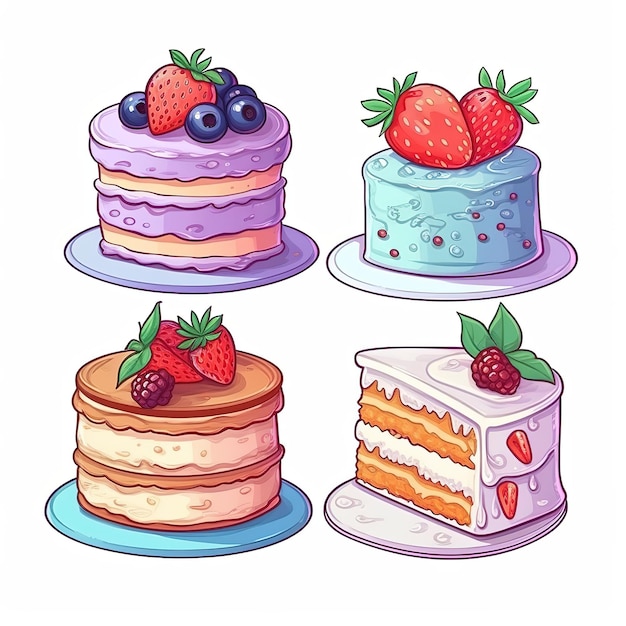 Illustration süßes Stück Kuchen-Set und Dessert