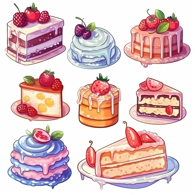 Illustration süßes Stück Kuchenset und Dessert