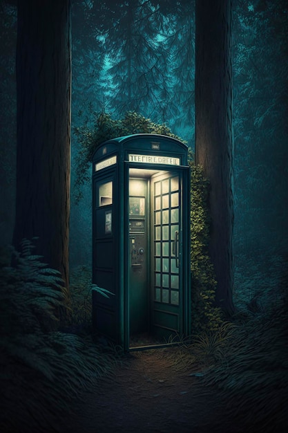 Illustration Telefonzelle im Wald ai generative