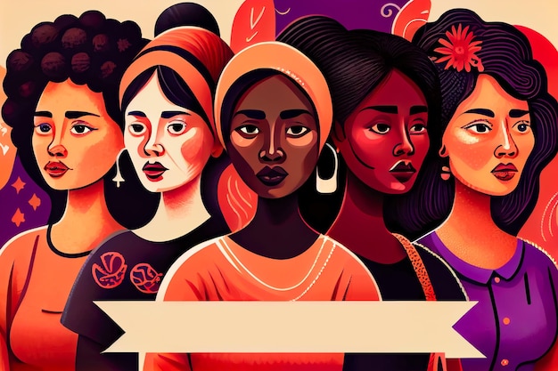Illustration verschiedener Frauen in Kopftüchern Internationaler Frauentag Generative KI