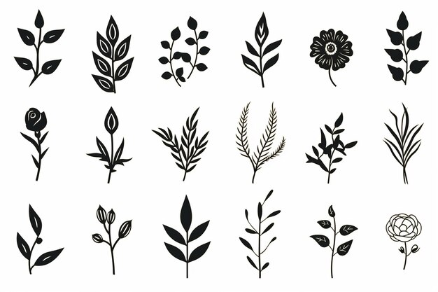 Foto illustration von 10 verschiedenen minimalistischen flachen symbolen für florale illustrationen