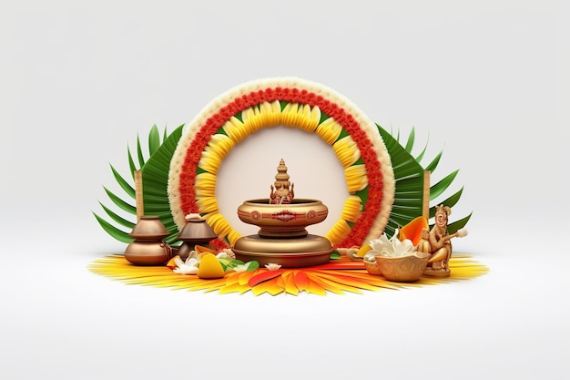 Foto illustration von 3d-rendering des onam-festivals mit onam-elementen