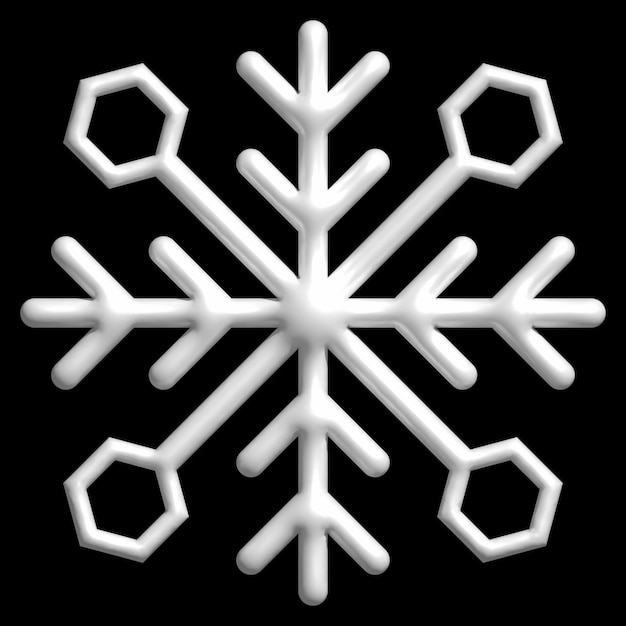 Illustration von 3D-Schneeflocken isoliert auf schwarzem Hintergrund