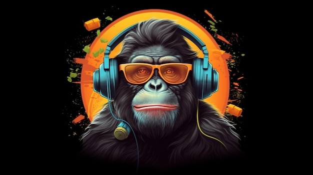 Illustration von Affen-Kopfhörern auf farbenfrohen Hintergrund
