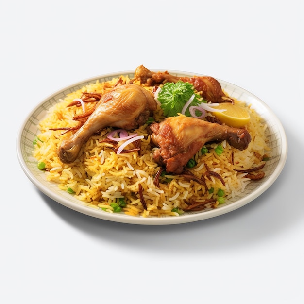 Illustration von Biryani in Teller auf weißem Hintergrund auf transparentem Hintergrund